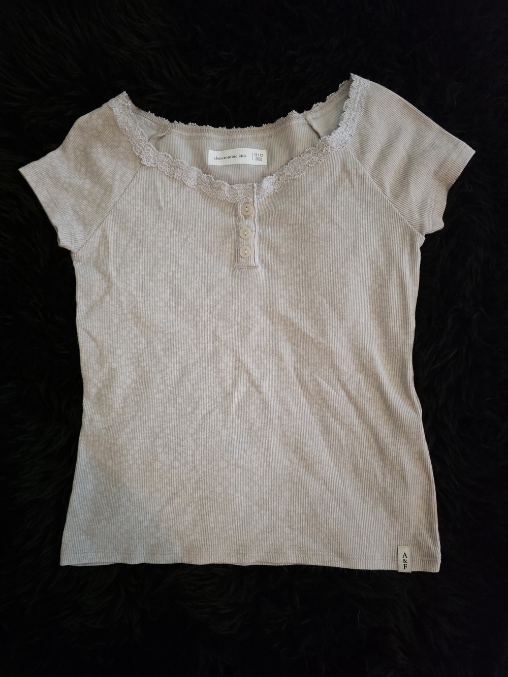Abercrombie Kids Cream Lace-Trim Floral Pattern Top